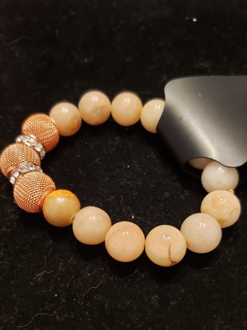 NEW Golden Alabaster Natural Gemstone Bracelet W/Rhinestones.  One @ $14,  2/$20